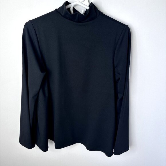 Susana Monaco Womens Mock Neck V-Neck Cut Out Long Flare Sleeve Top Size M Black - Picture 2 of 9